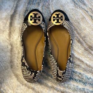 Tory Burch leather snakeskin flats